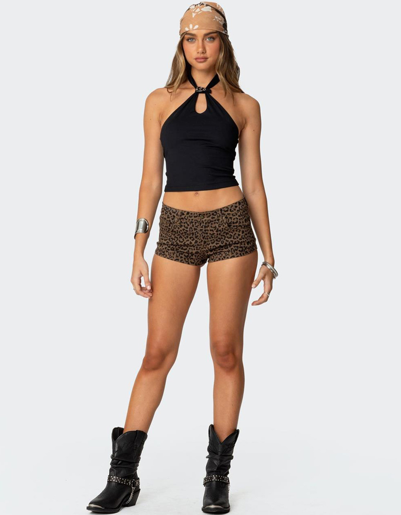 EDIKTED Leopard Printed Micro Denim Shorts image number 2