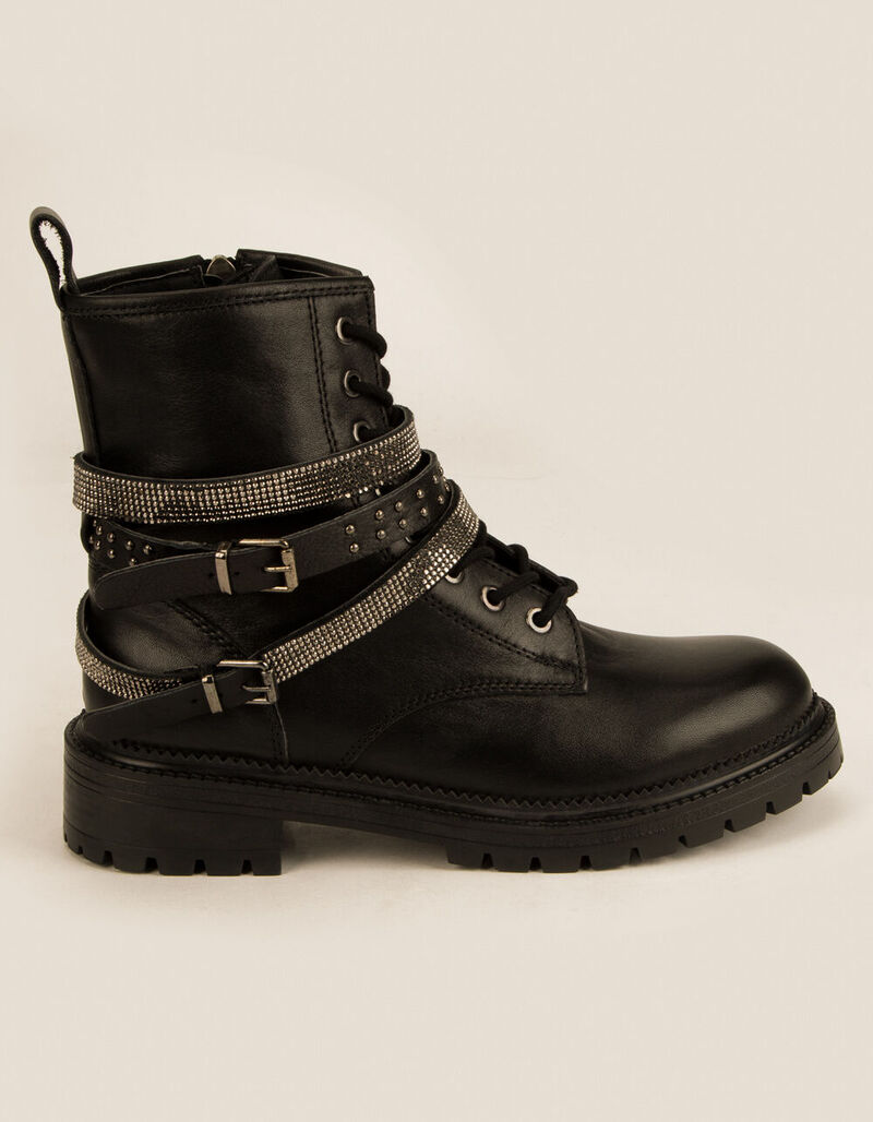 STEVE MADDEN Captain Leather Womens Combat Boots - BLACK - 385395100