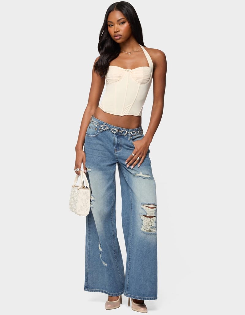 EDIKTED Frye Distressed Low Rise Baggy Jeans image number 4