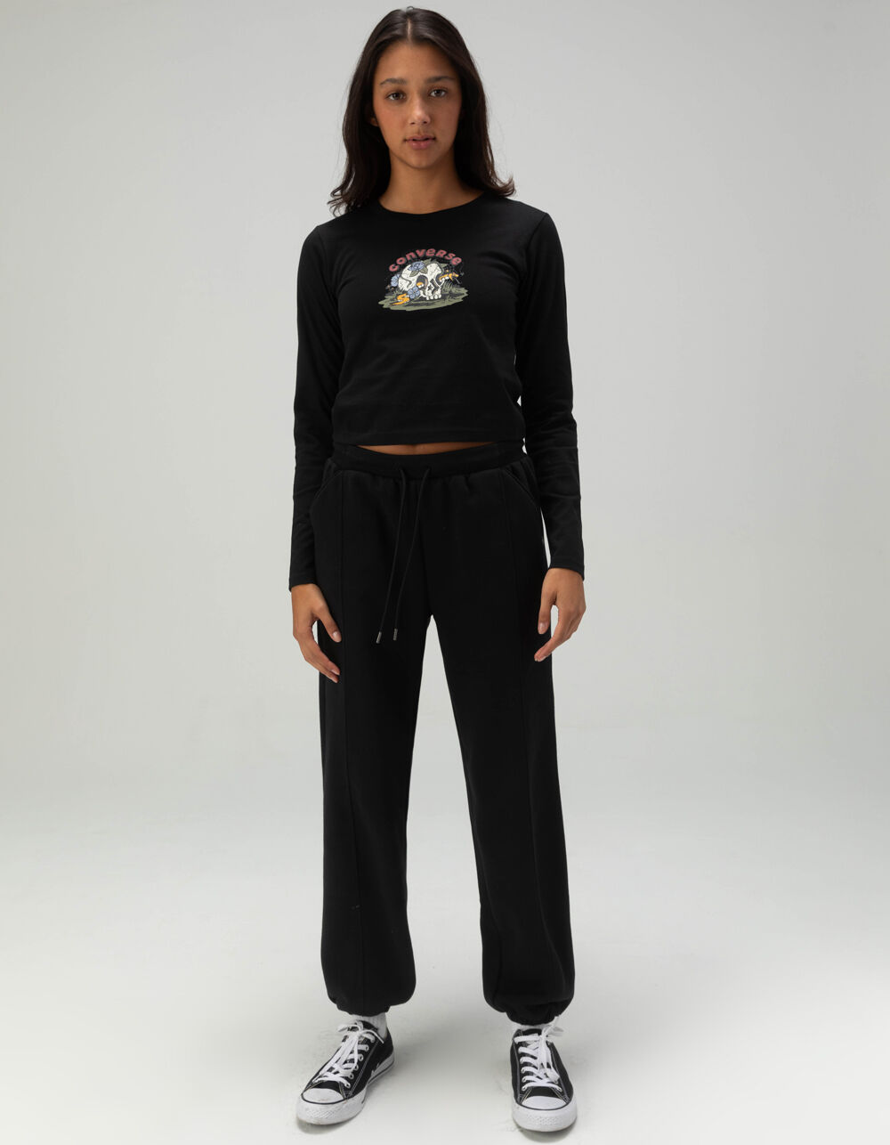 CONVERSE Skull Womens Long Sleeve Tee - BLACK | Tillys