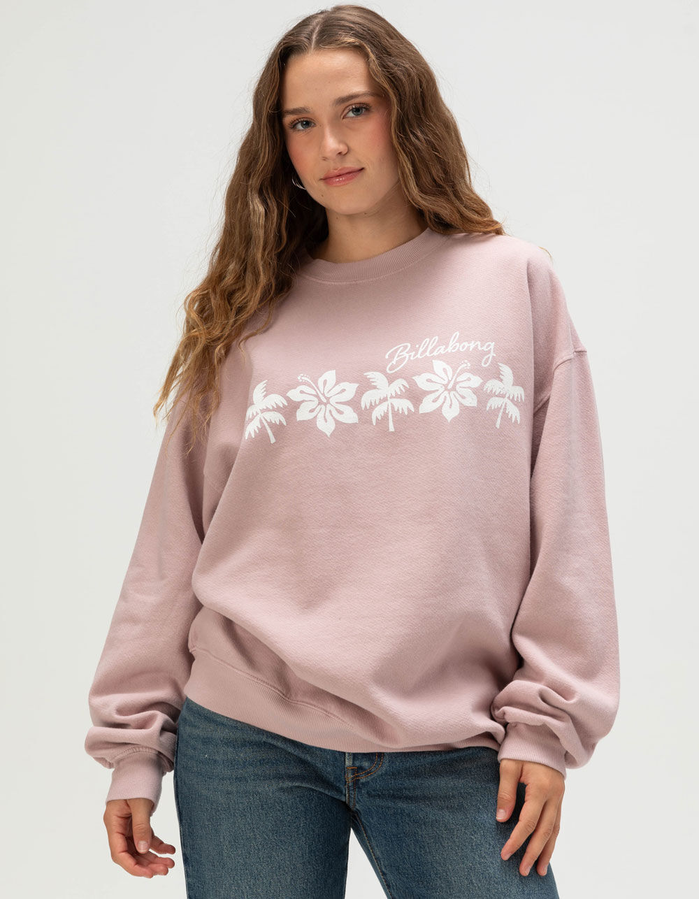 BILLABONG Ride In Womens Oversized Crewneck Sweatshirt - PINK | Tillys