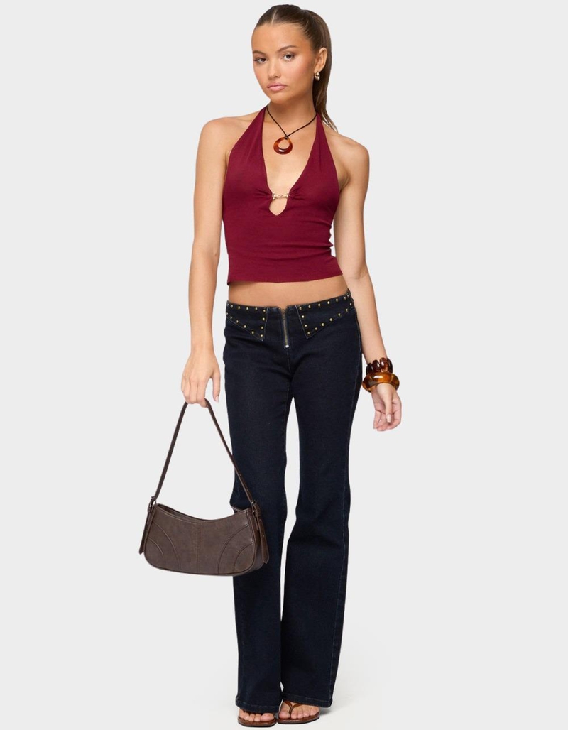 EDIKTED Missie Knitted Plunge Neck Halter Top image number 4