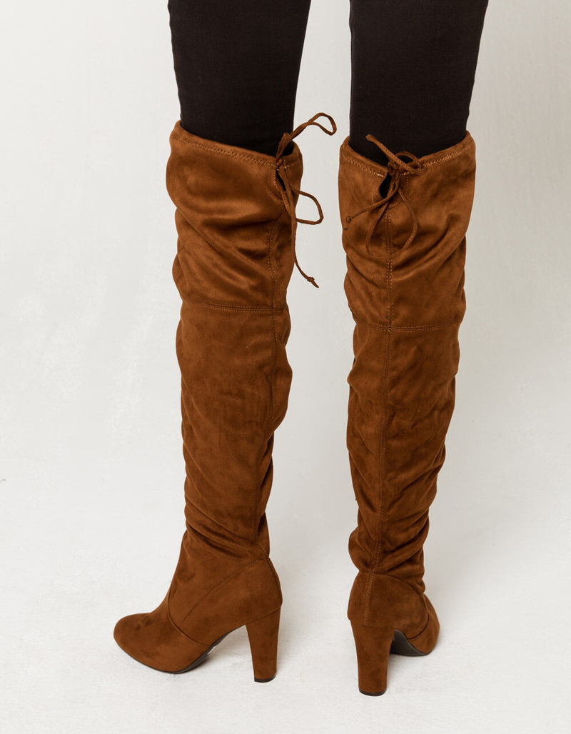 WILD DIVA Over The Knee Heeled Brown Womens Boots image number 2