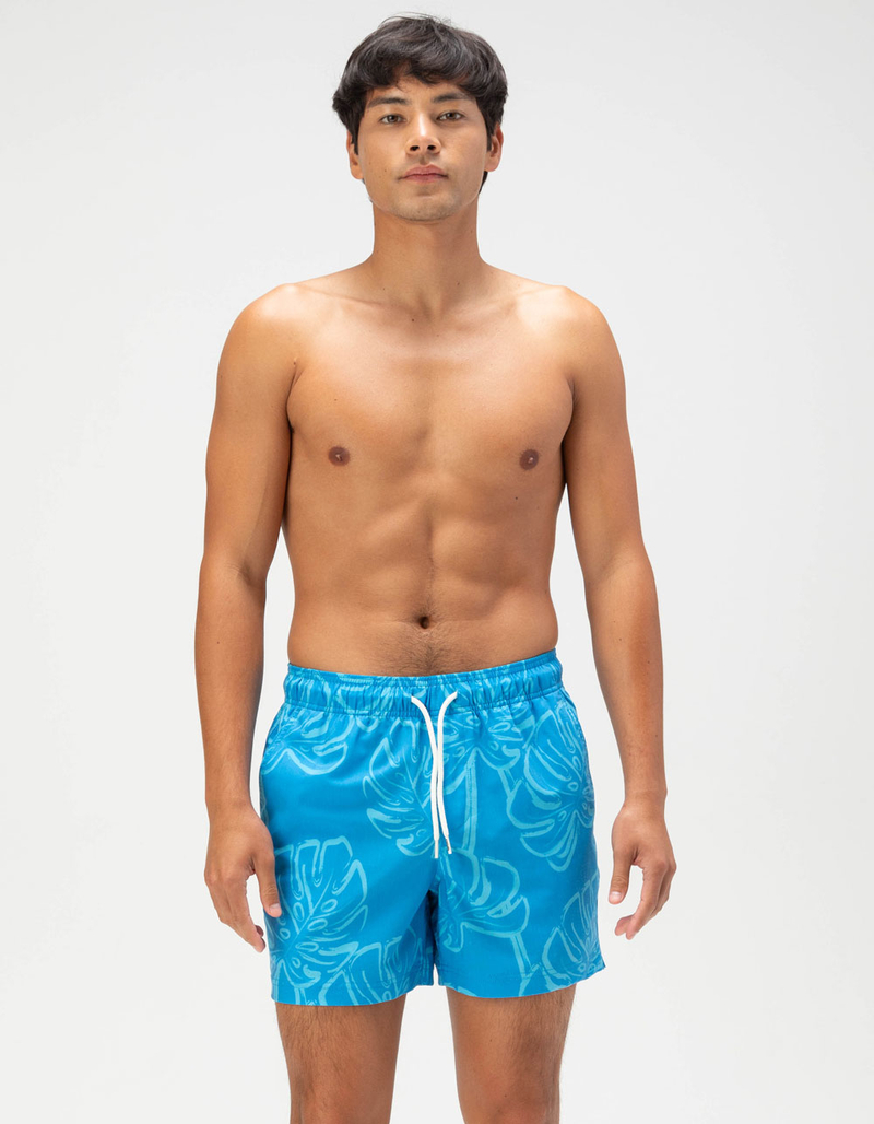 RSQ Mens Trop Leaves Swim Shorts - MEDIUM BLUE