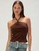 WEST OF MELROSE Lace Trim Y-Neck Womens Halter Top image number 1