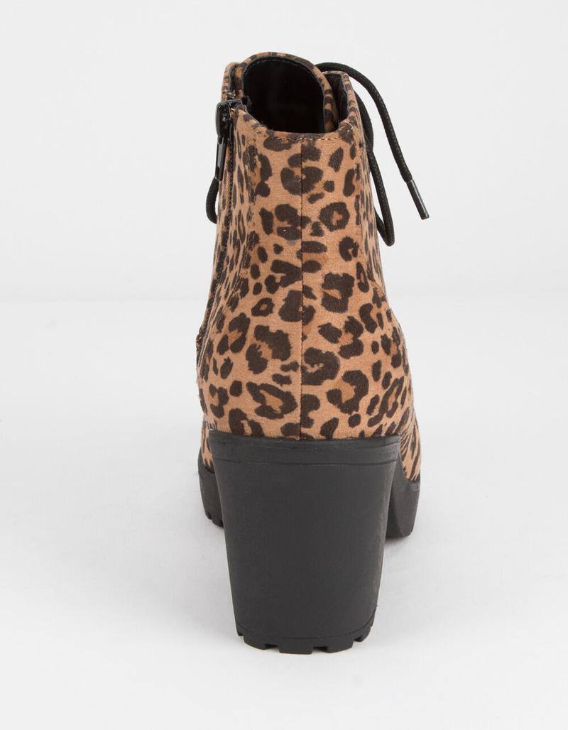 SODA Lug Sole Lace Up Leopard Womens Booties image number 3