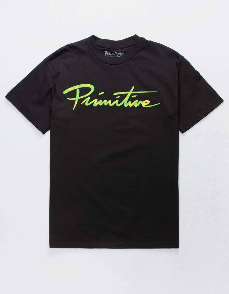 PRIMITIVE x Rick And Morty Nuevo Portal Black Mens T-Shirt image number 1