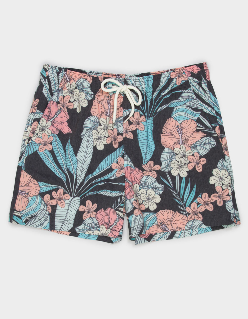 RSQ Mens Drawn Hibiscus 5" Swim Shorts image number 0