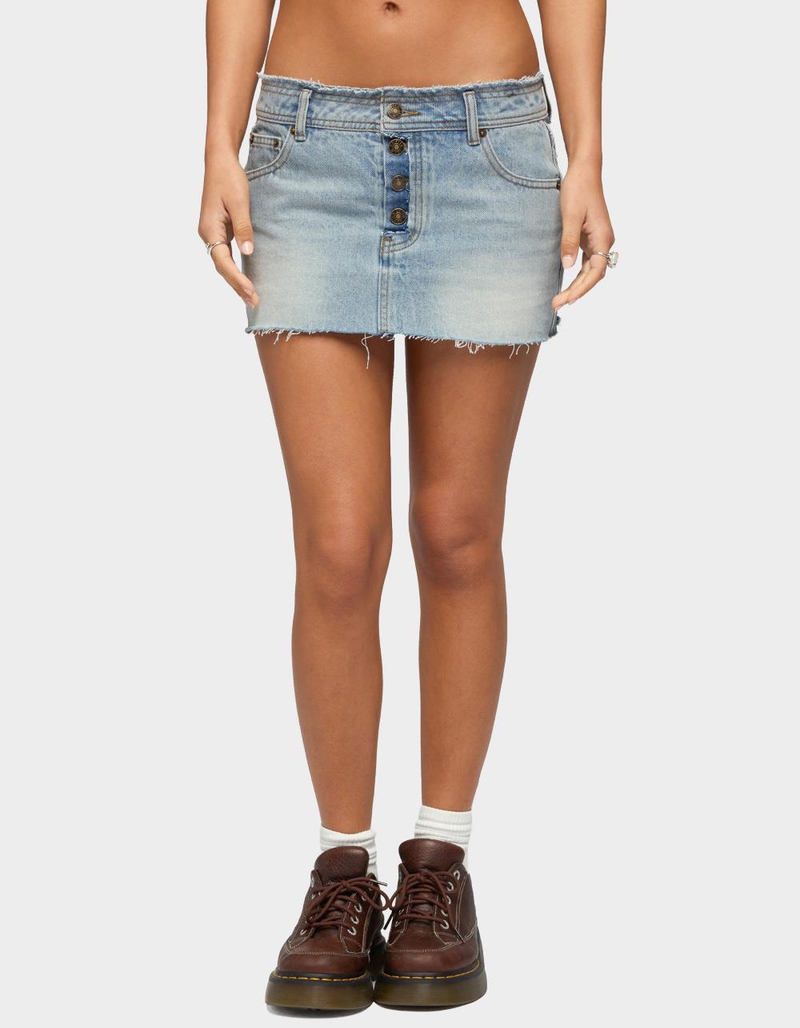EDIKTED Emree Distressed Denim Mini Skirt image number 0