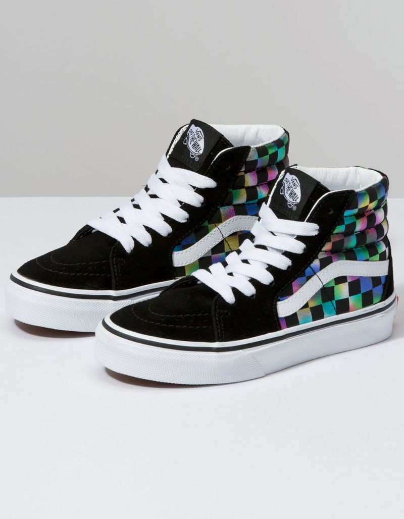 VANS Iridescent Check Sk8-Hi Black & True White Girls Shoes image number 0