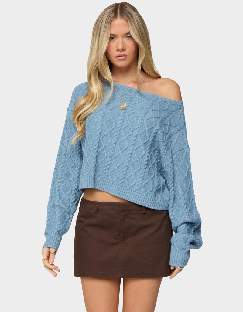 EDIKTED Oversized Off Shoulder Cable Knit Sweater image number 0