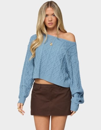 EDIKTED Oversized Off Shoulder Cable Knit Sweater Primary Image