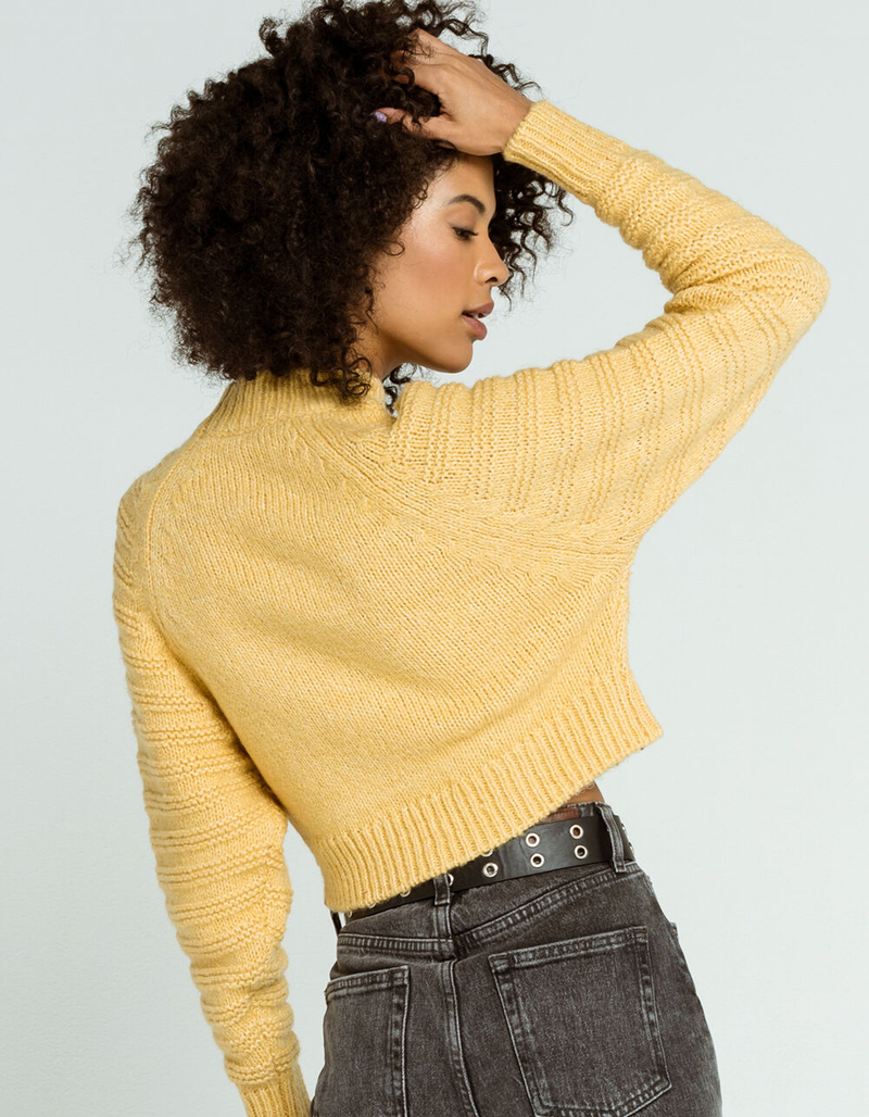 ELODIE Chevron Mock Neck Womens Yellow Sweater image number 3