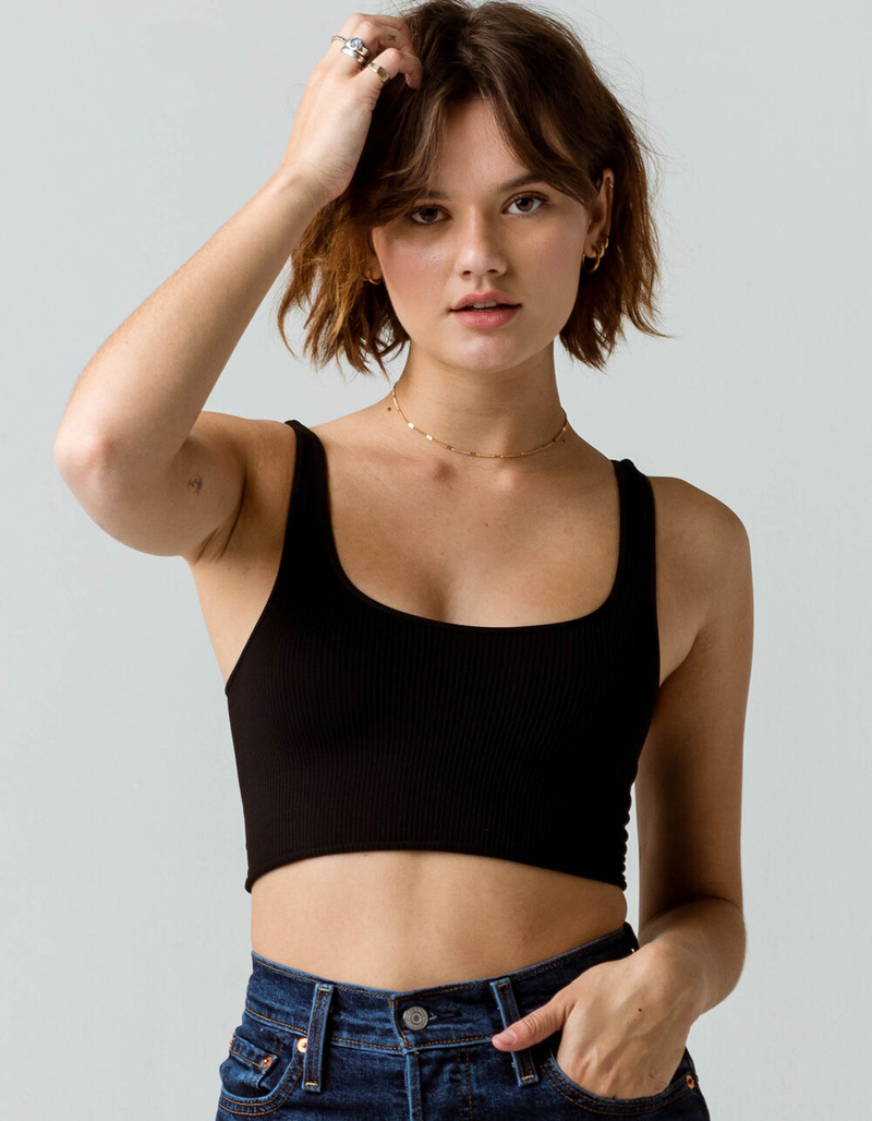FULL TILT Lettuce Edge Seamless Black Bralette image number 0