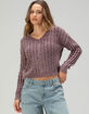 RSQ Womens Washed Cable Knit V-Neck Sweater image number 1