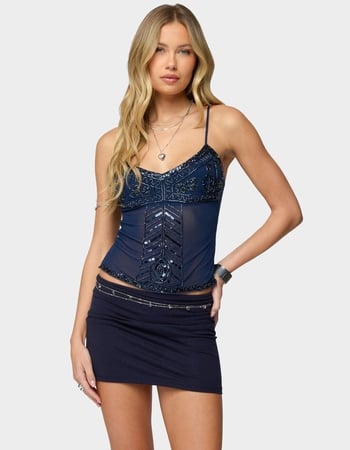 EDIKTED Azelia Beaded Sheer Mesh Top Primary Image