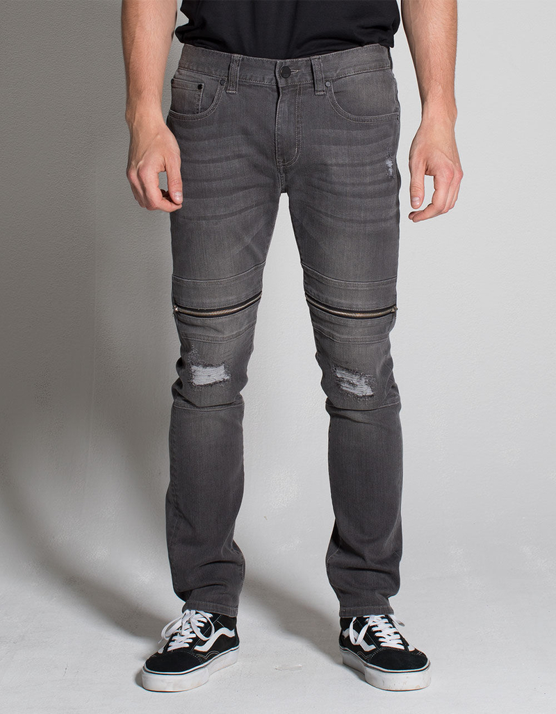 RSQ Seattle Moto Zip Mens Skinny Taper Ripped Jeans image number 0