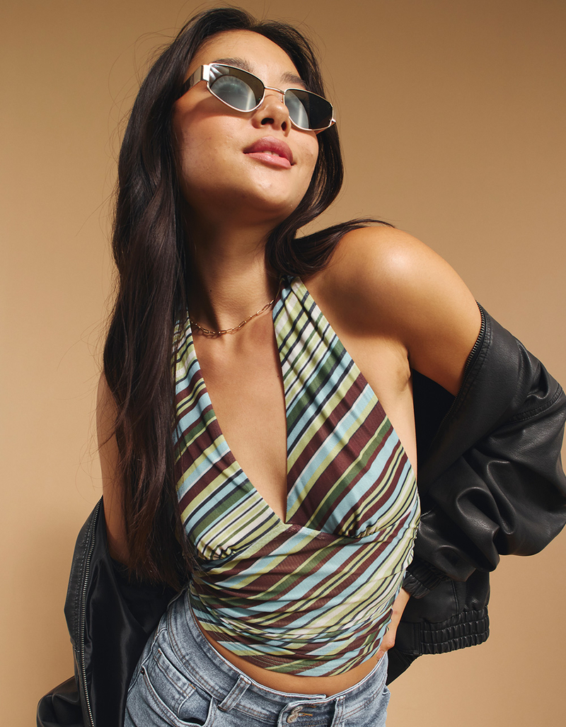 RSQ Womens Stripe Mesh Halter Top image number 0