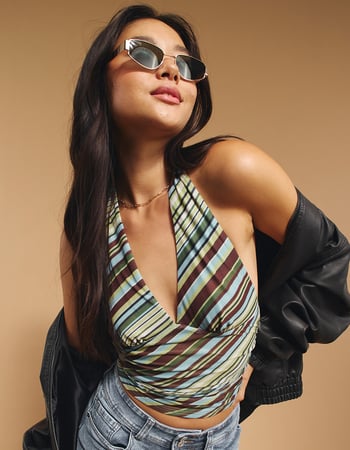 RSQ Womens Stripe Mesh Halter Top Primary Image