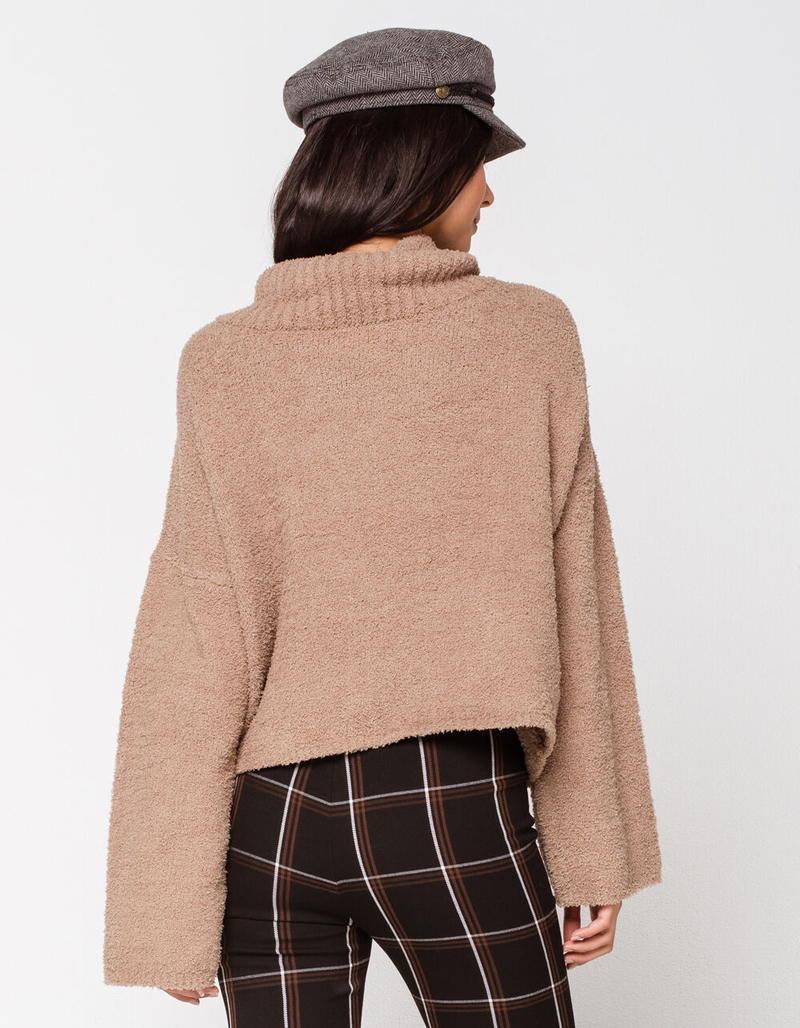 SKY AND SPARROW Fuzzy Cowl Taupe Womens Bell Sleeve Sweater image number 2