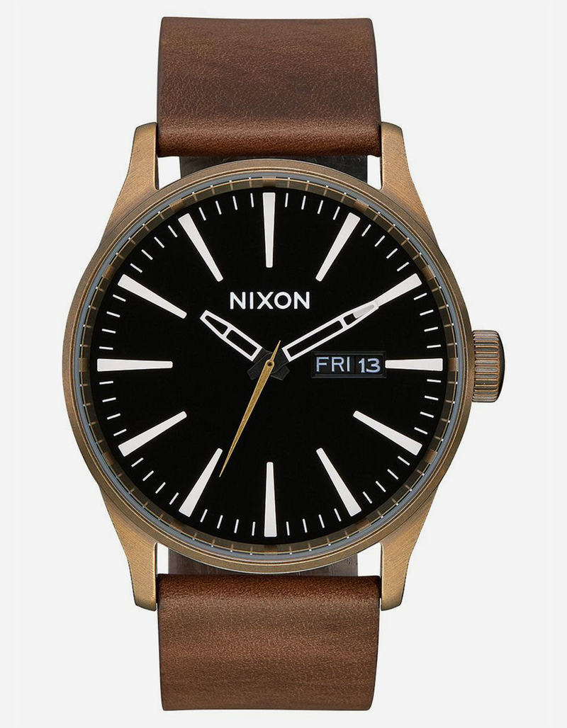 NIXON Raising The Bar Sentry Leather Black & Brown Watch image number 0