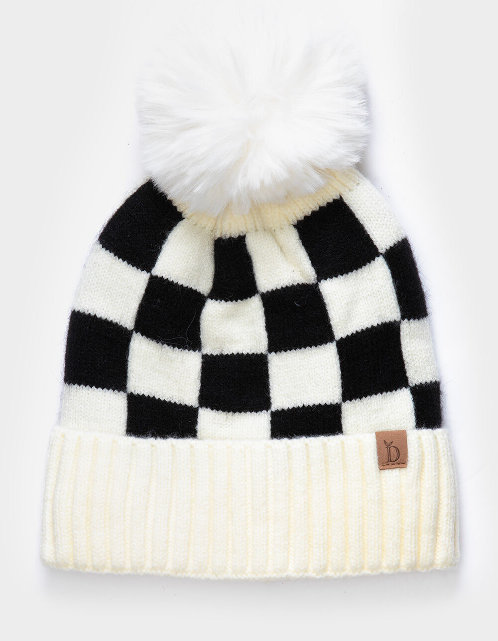 Checkered Pom Womens Beanie - IVORY - ONE SIZE | Tillys