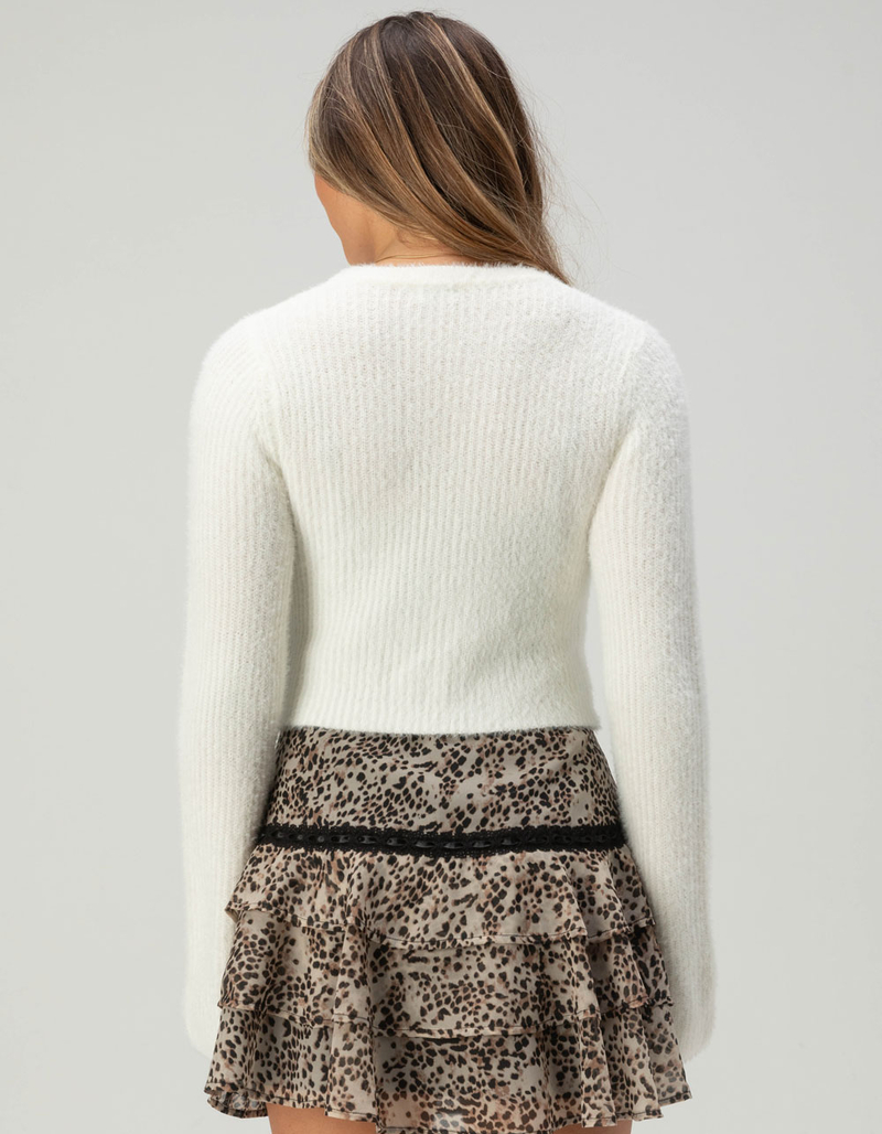 WEST OF MELROSE Fuzzy Tie Front Womens Cardigan image number 3