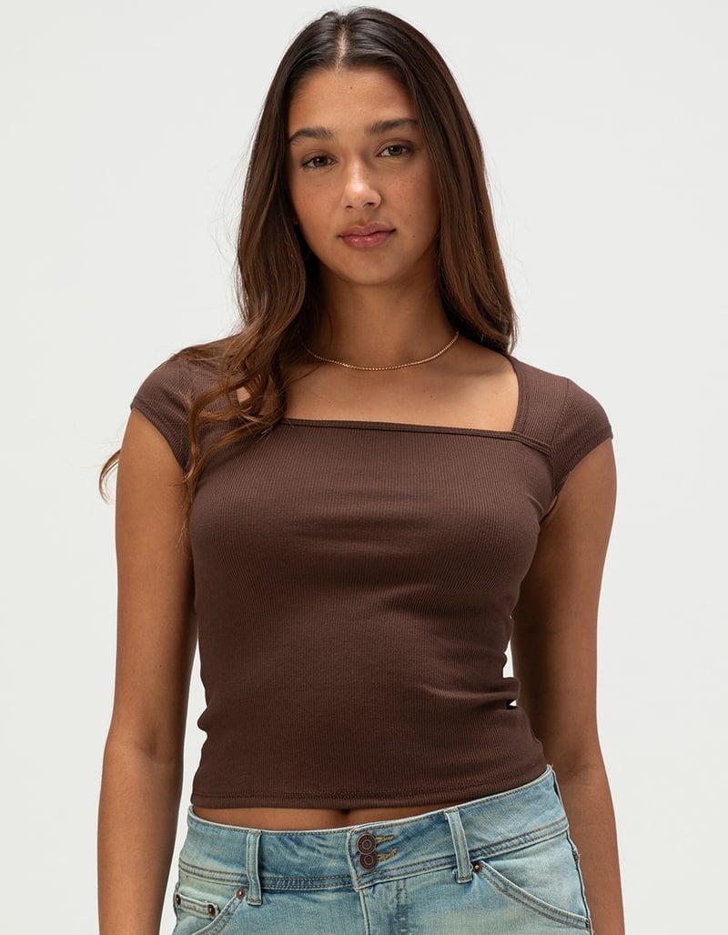 HEART & HIPS Womens Square Neck Cap Sleeve Top image number 0