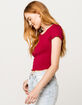 BOZZOLO Ribbed Lettuce Edge Cranberry Womens Crop Tee image number 2