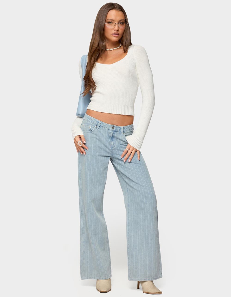 EDIKTED Pinstripe Low Rise Baggy Jeans image number 4