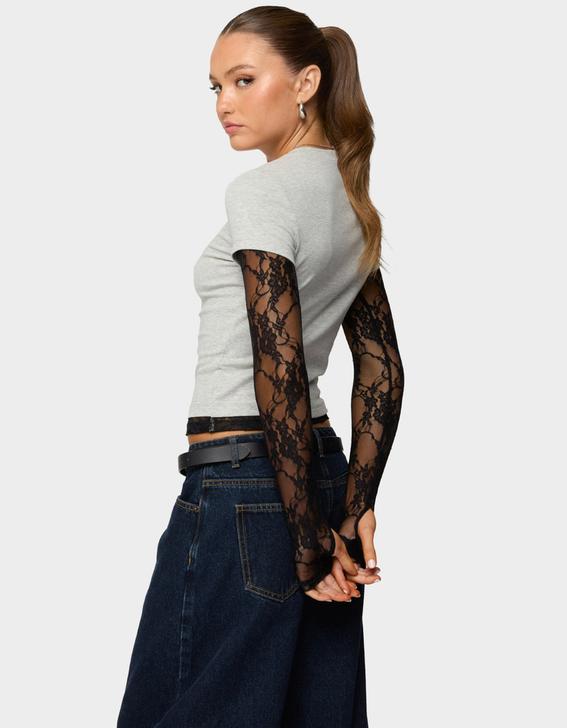 EDIKTED Layered Lace Sleeve Tee image number 2