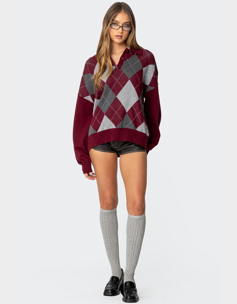 EDIKTED Argyle Oversized Polo Sweater image number 1