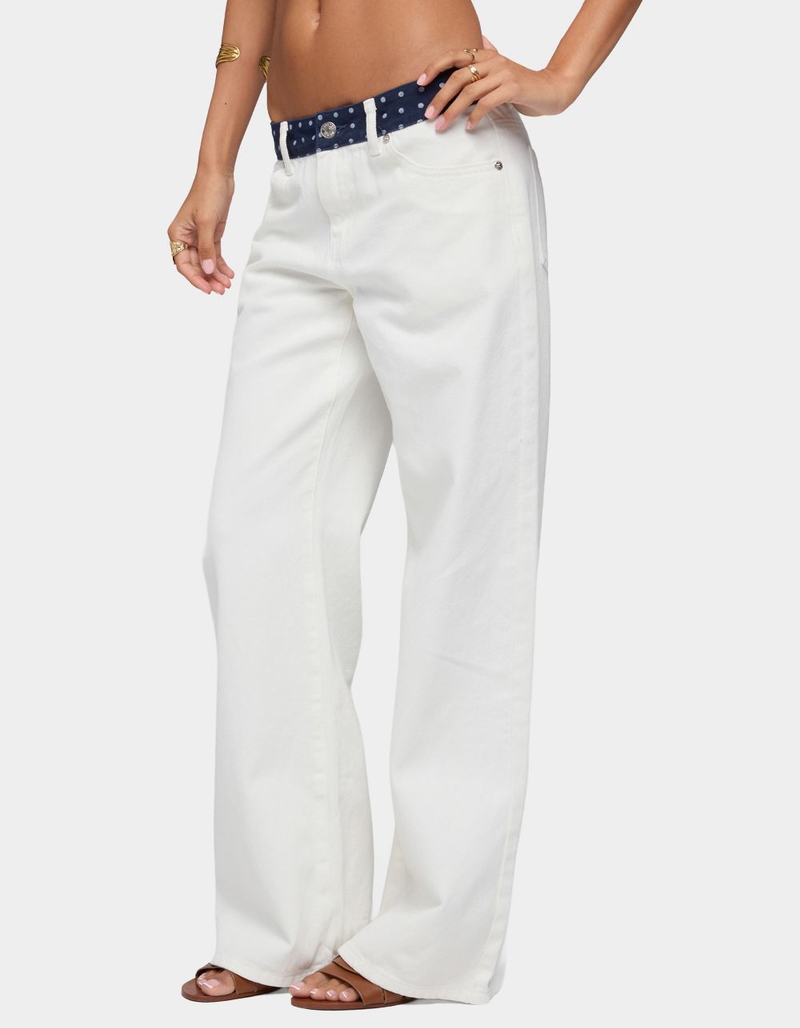 EDIKTED Polka Dot Waistband Low Rise Baggy Jeans image number 1