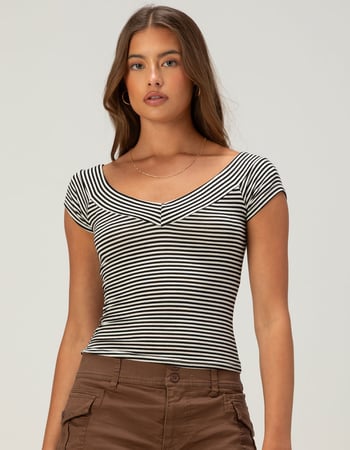 FULL TILT Off The Shoulder Stripe Womens Tee Primary Image