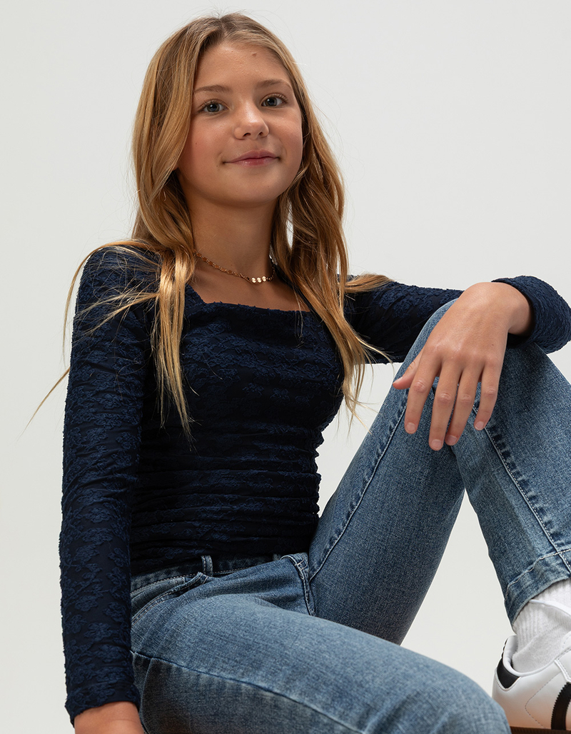 RSQ Floral Ruched Girls Long Sleeve Top image number 2