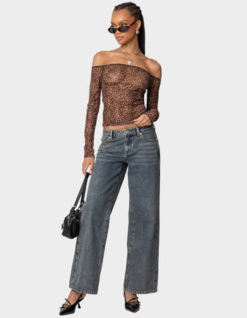 EDIKTED Leopard Sheer Mesh Off Shoulder Top Alternative Image