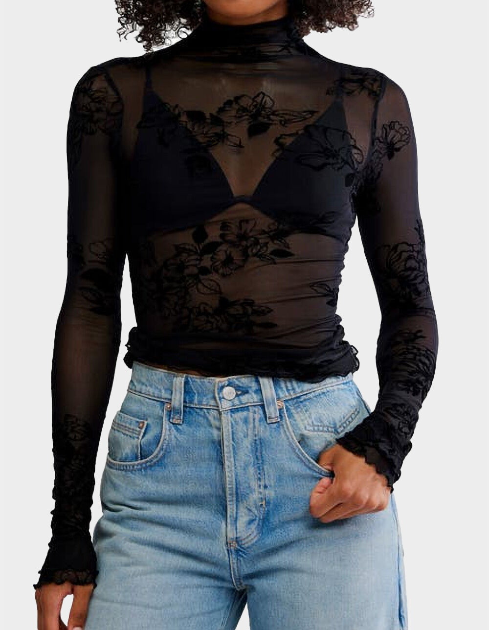 【新品・未使用】flugge Sleeve slit sheer tops Lace Sheer Long Sleeve Top – Defiant Boutique
