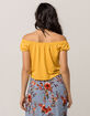 SKY AND SPARROW Tie Front Mustard Womens Off The Shoulder Top image number 3