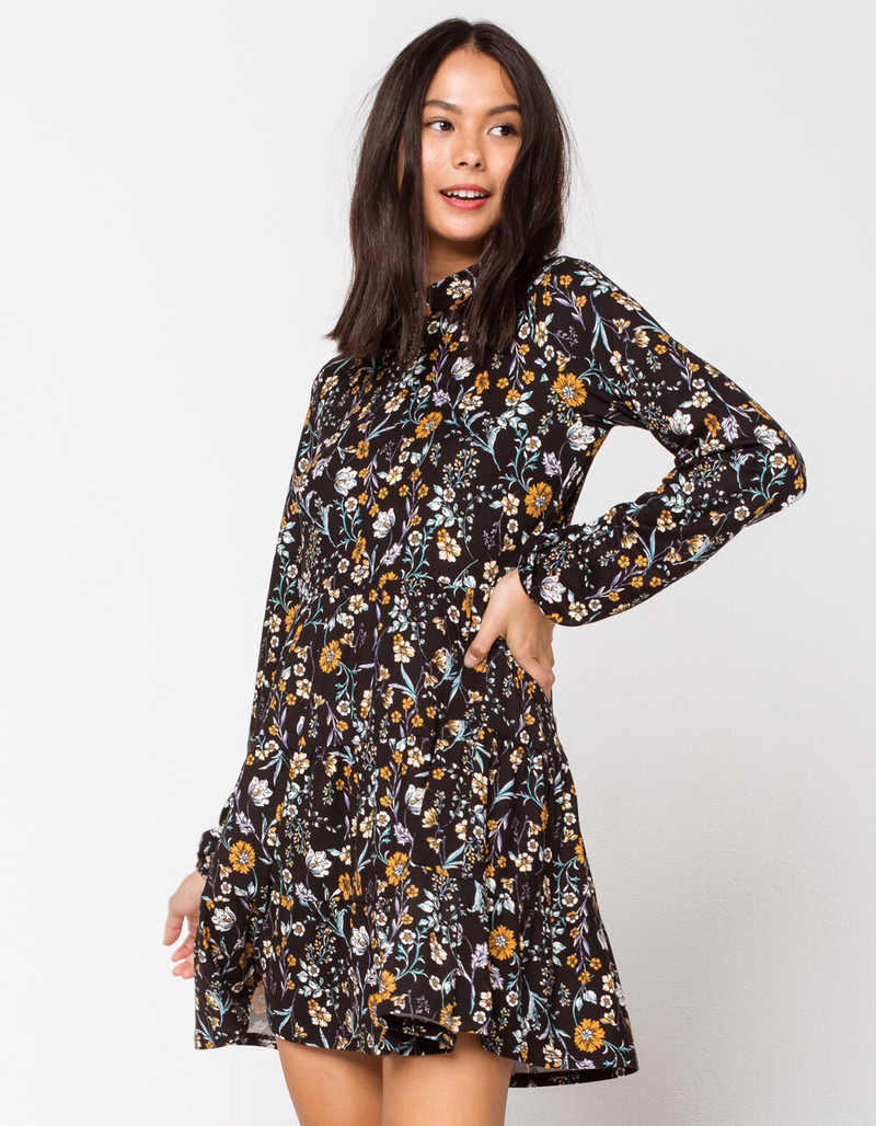 GOOD LUCK GEM Mock Neck Tier Black Womens Dress image number 0