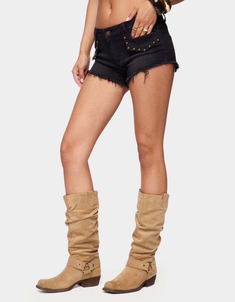 EDIKTED Studded Low Rise Denim Micro Shorts image number 1
