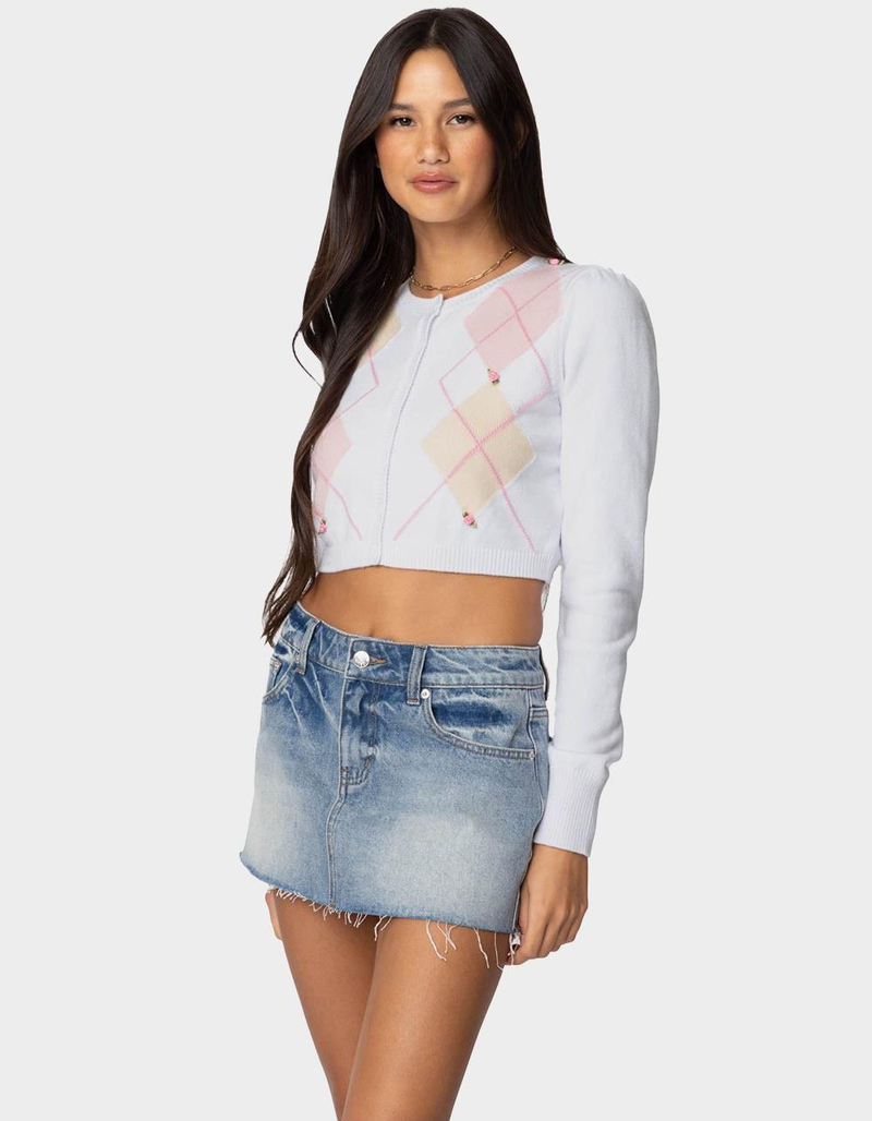 EDIKTED Francis Cropped Argyle Knit Cardigan image number 2