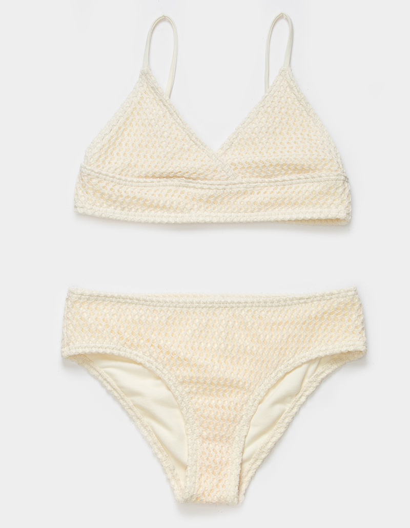 FULL TILT Crochet Girls Triangle Bralette Bikini Set image number 1