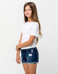 RSQ Malibu Cuff Dark Wash Girls Ripped Denim Shorts image number 2