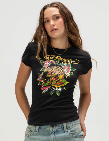 ED HARDY Tiger Roses Womens Fitted Tee Primary Image