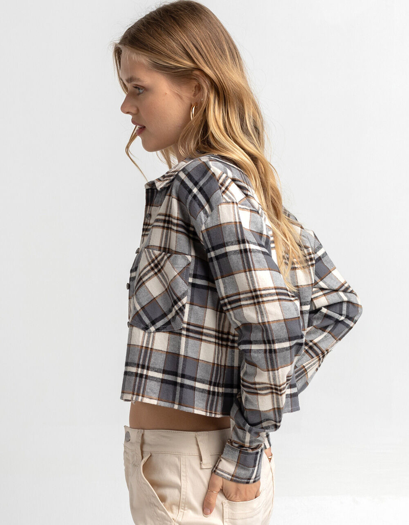 RSQ Plaid Womens Crop Flannel Shirt image number 1