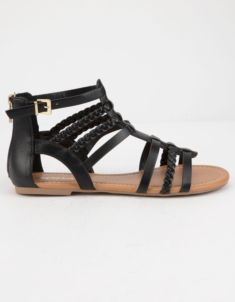 SODA Braid Back Zip Black Womens Gladiator Sandals image number 1
