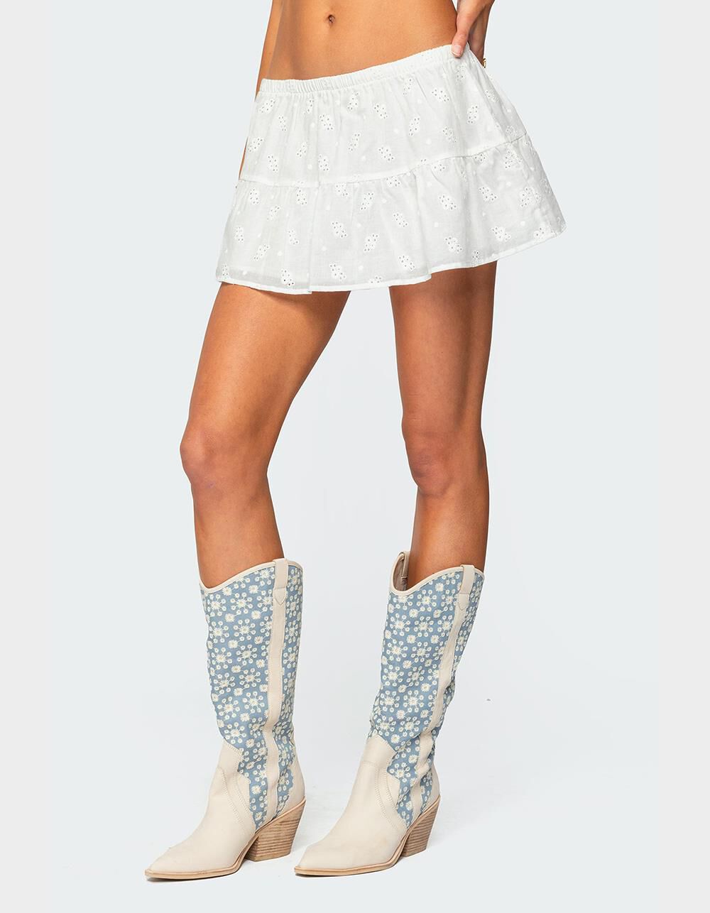 EDIKTED Dora Eyelet Flared Mini Skirt - WHITE | Tillys