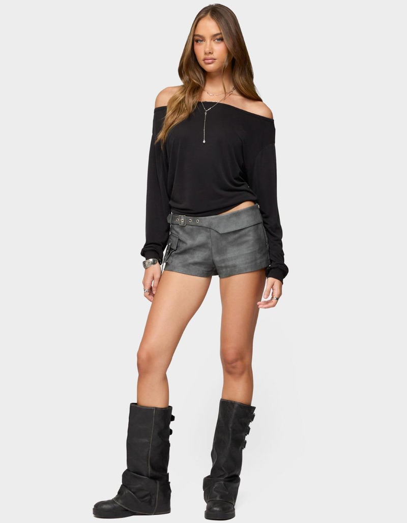 EDIKTED Houston Faux Leather Cargo Shorts image number 3