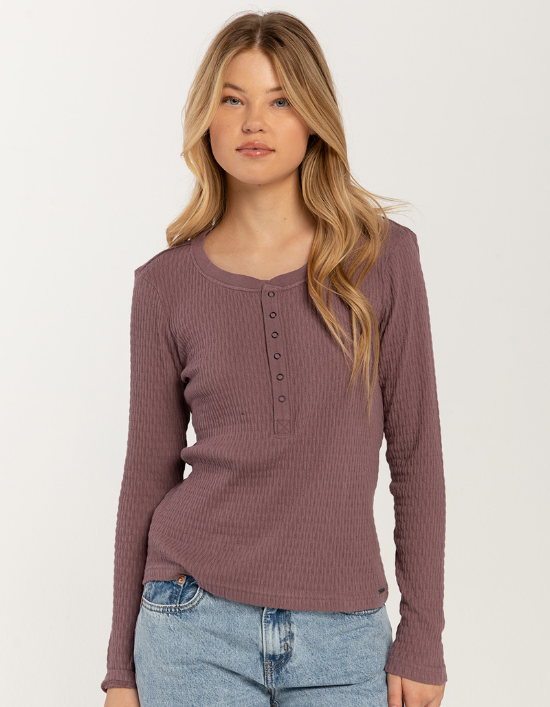 Mystery Mountain Womens Henley Top MAUVE Tillys
