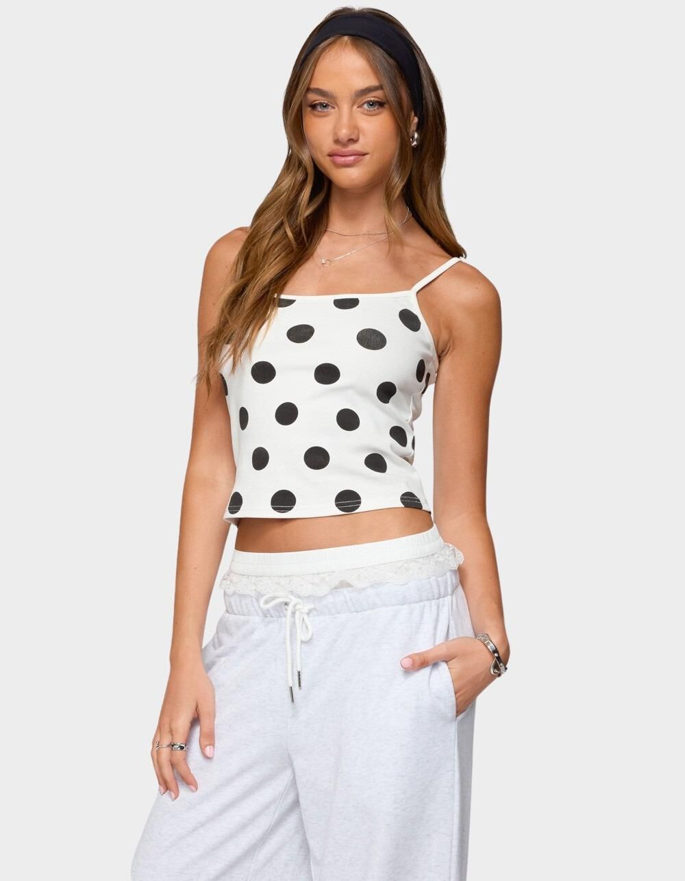 EDIKTED Lynne Polka Dot Tank Top - WHITE - L | Tillys